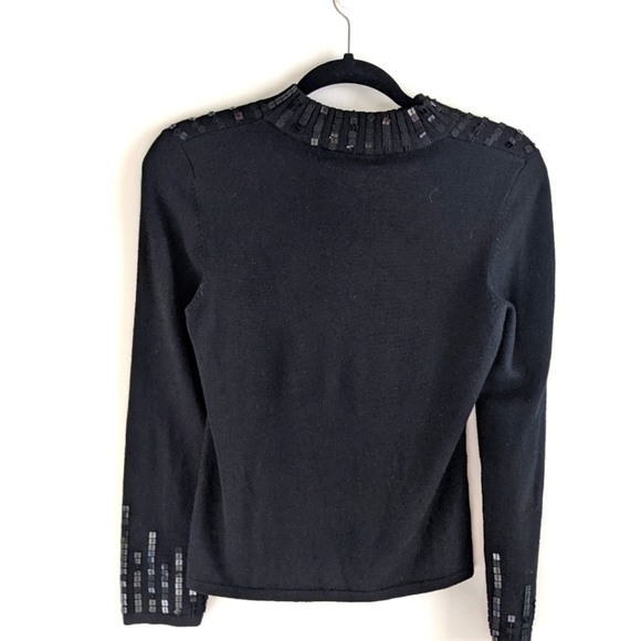 VINTAGE Black Mock Neck Square Line Sequin Sweater S - Picture 4 of 9